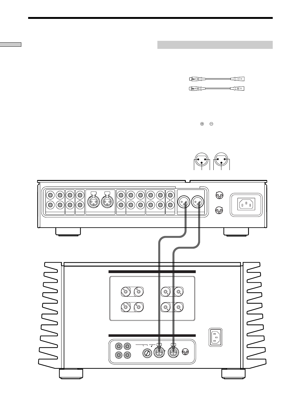 Vereiste aansluitsnoeren, Aansluiten van de apparatuur, A– –b | Symmetrische aansluitsnoeren (niet bijgeleverd), Opmerking, Ground 2: hot (+) 3: cold (–) | Sony TA-E1 User Manual | Page 34 / 88