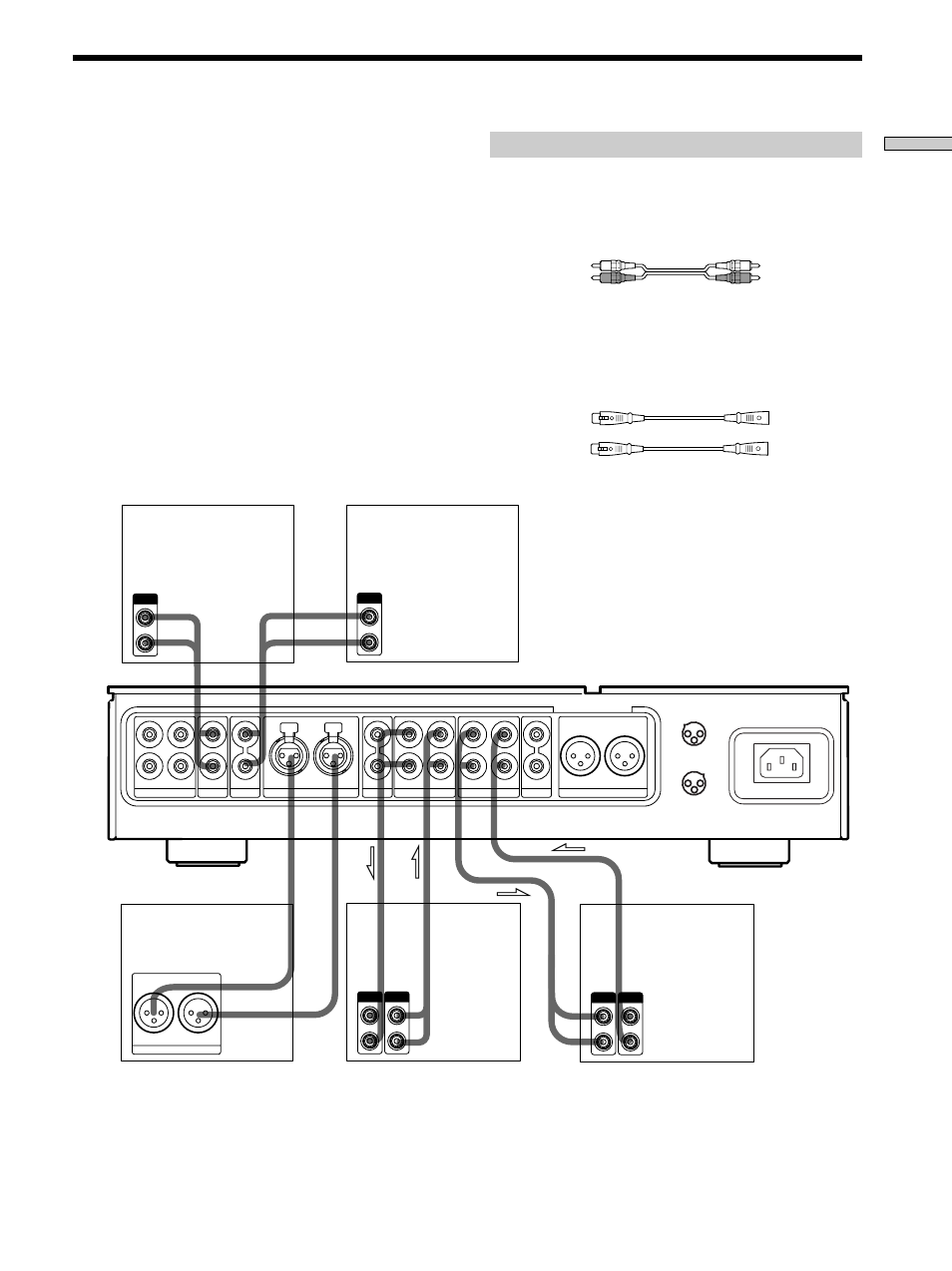 Collegamento dei componenti audio, Cavi necessari, Collegamento dei componenti | Cavi audio (non in dotazione), Cavi bilanciati (non in dotazione), Nota | Sony TA-E1 User Manual | Page 63 / 88