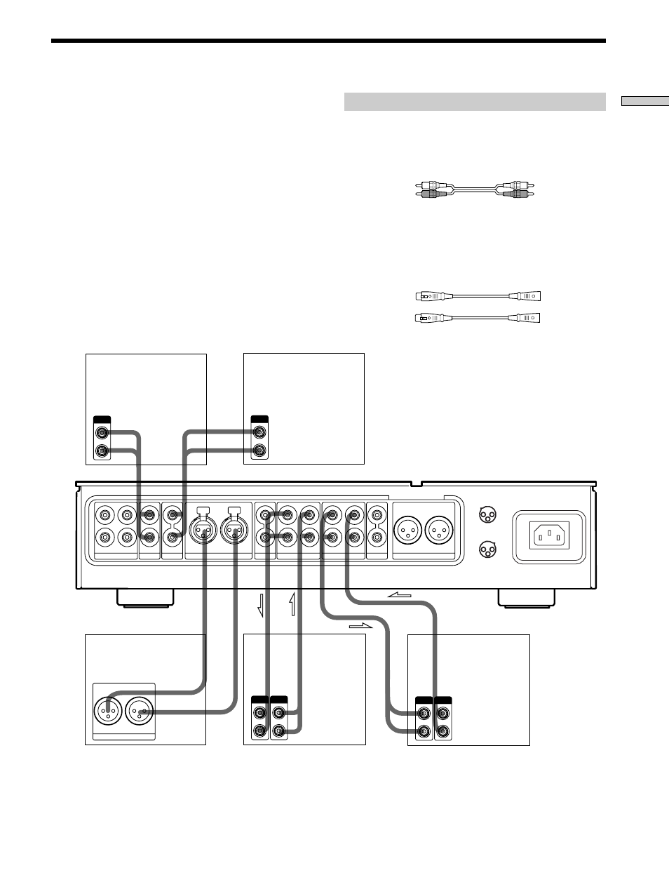 Ligações dos componentes de áudio, Cabos requeridos, Ligações dos componentes | Cabos de áudio (venda avulsa), Cabos balanceados (venda avulsa), Nota | Sony TA-E1 User Manual | Page 77 / 88