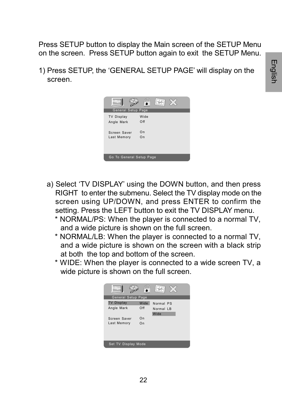 N. setup, En glis h | Audiovox D1929B User Manual | Page 22 / 68