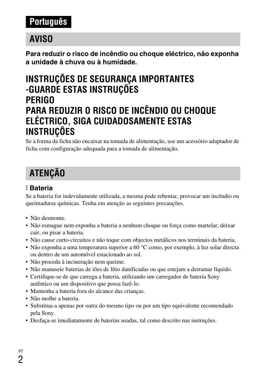 Português, Português aviso atenção | Sony DSC-W310 User Manual | Page 110 / 515