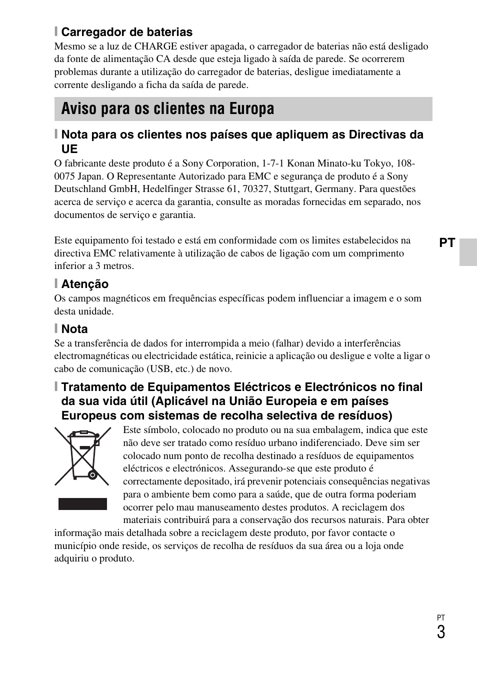 Aviso para os clientes na europa | Sony DSC-W310 User Manual | Page 111 / 515