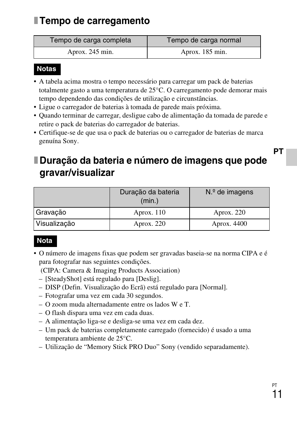 Xtempo de carregamento | Sony DSC-W310 User Manual | Page 119 / 515