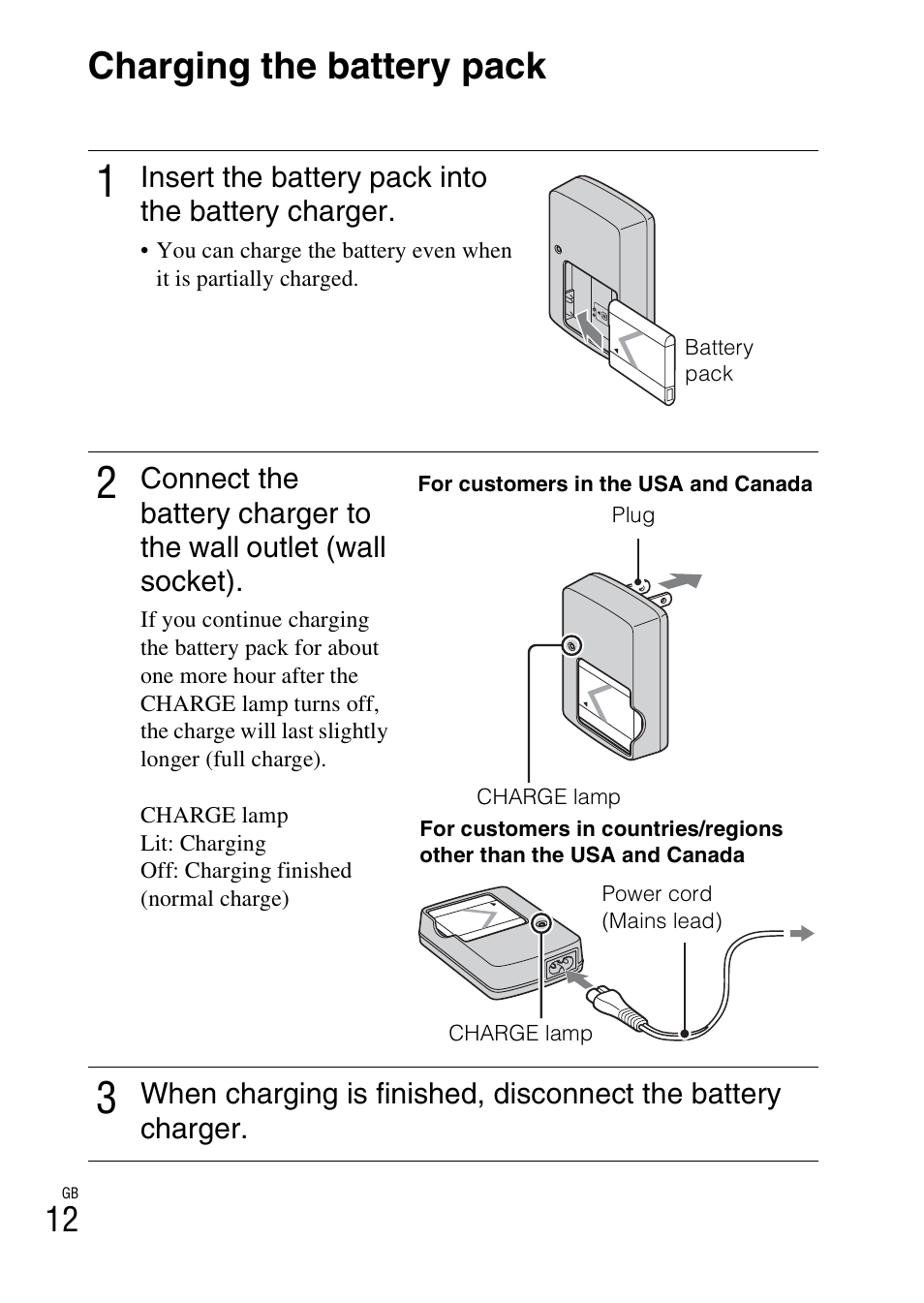 Charging the battery pack | Sony DSC-W310 User Manual | Page 12 / 515
