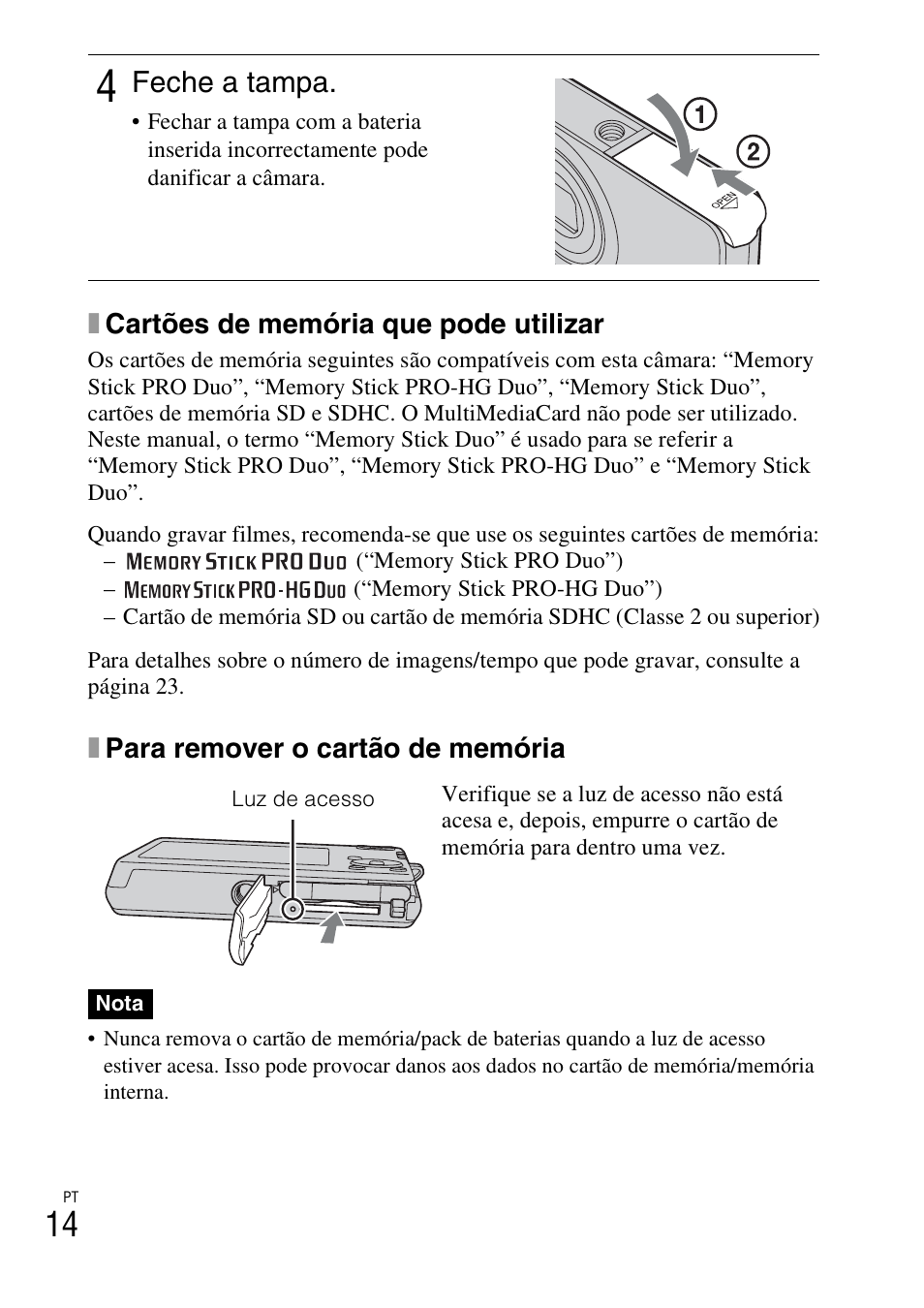 Feche a tampa | Sony DSC-W310 User Manual | Page 122 / 515