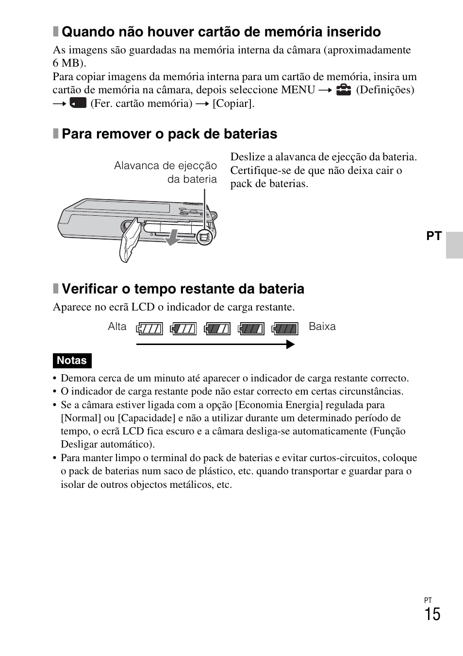 Xquando não houver cartão de memória inserido | Sony DSC-W310 User Manual | Page 123 / 515