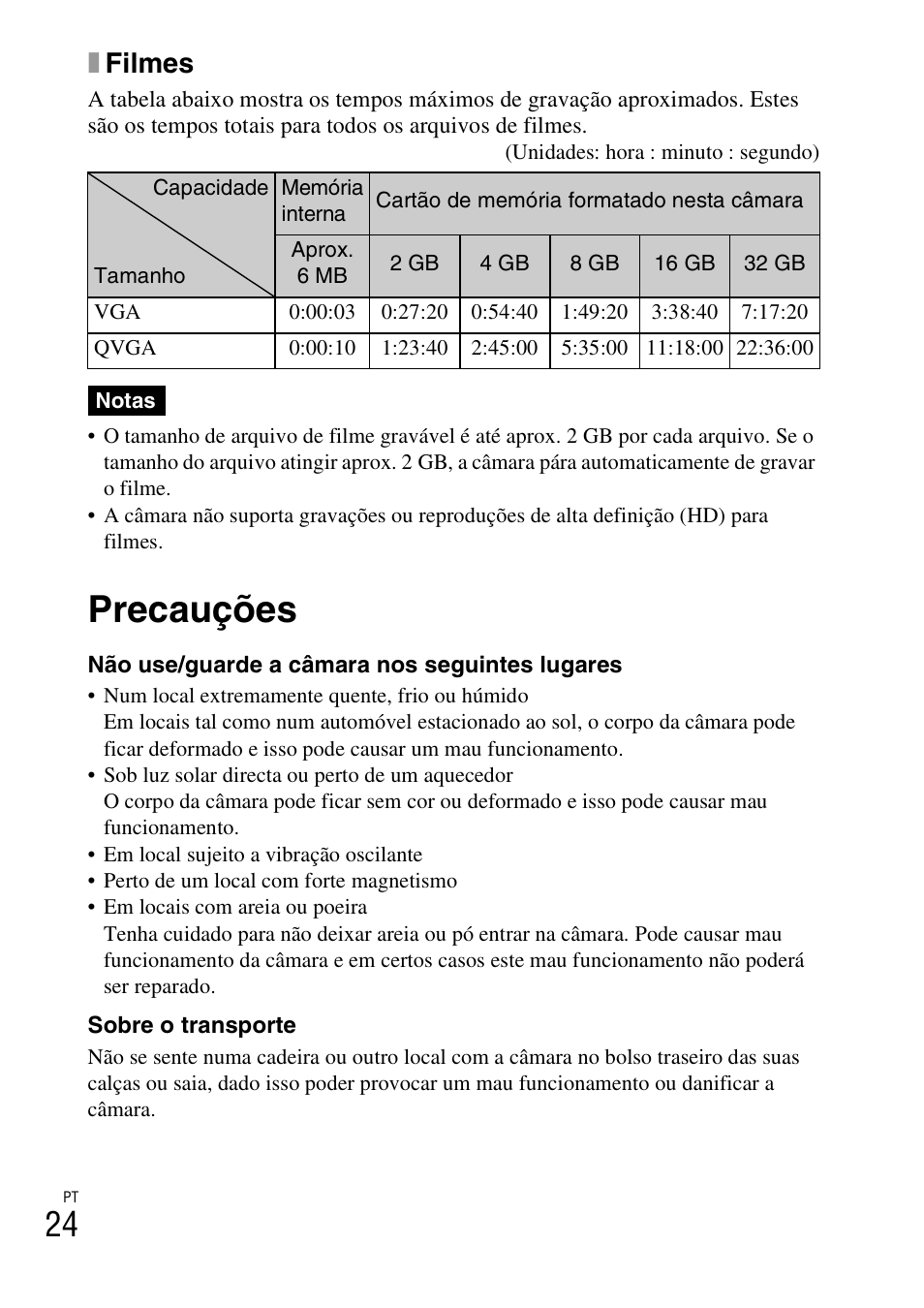 Precauções, Xfilmes | Sony DSC-W310 User Manual | Page 132 / 515