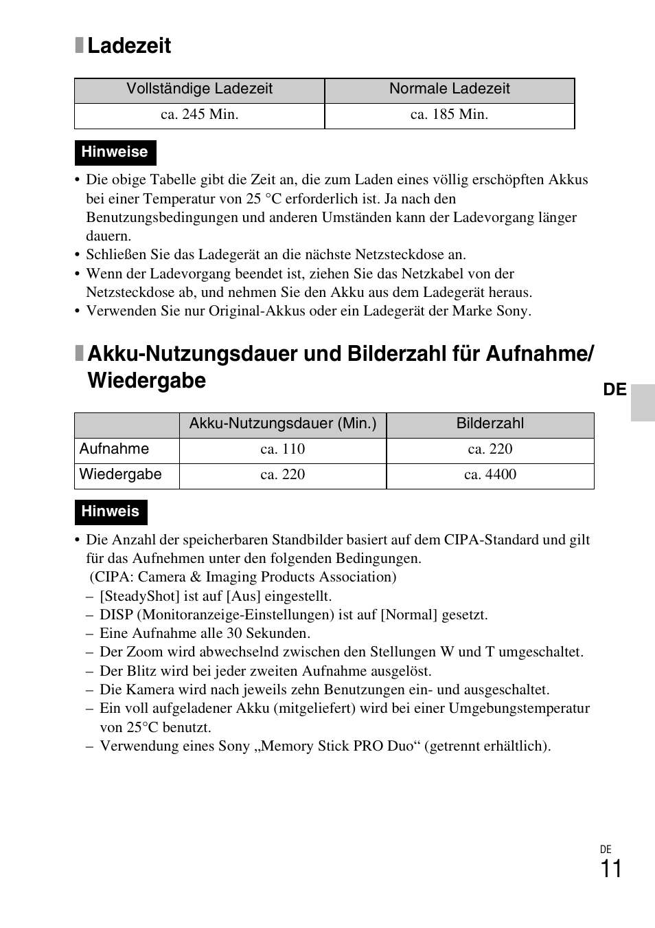 Xladezeit | Sony DSC-W310 User Manual | Page 145 / 515