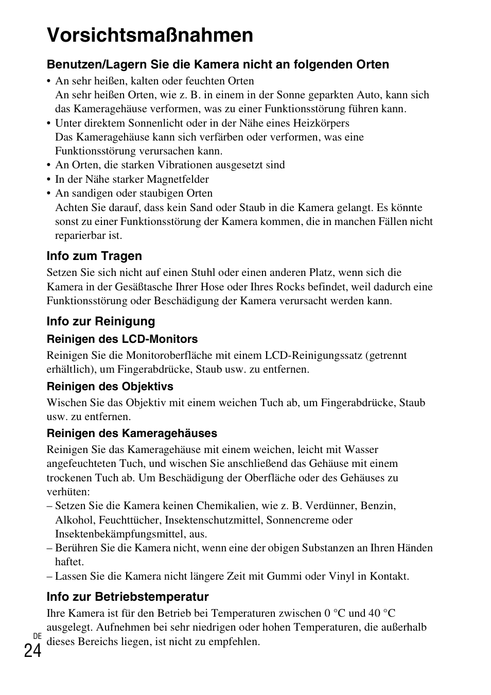Vorsichtsmaßnahmen | Sony DSC-W310 User Manual | Page 158 / 515