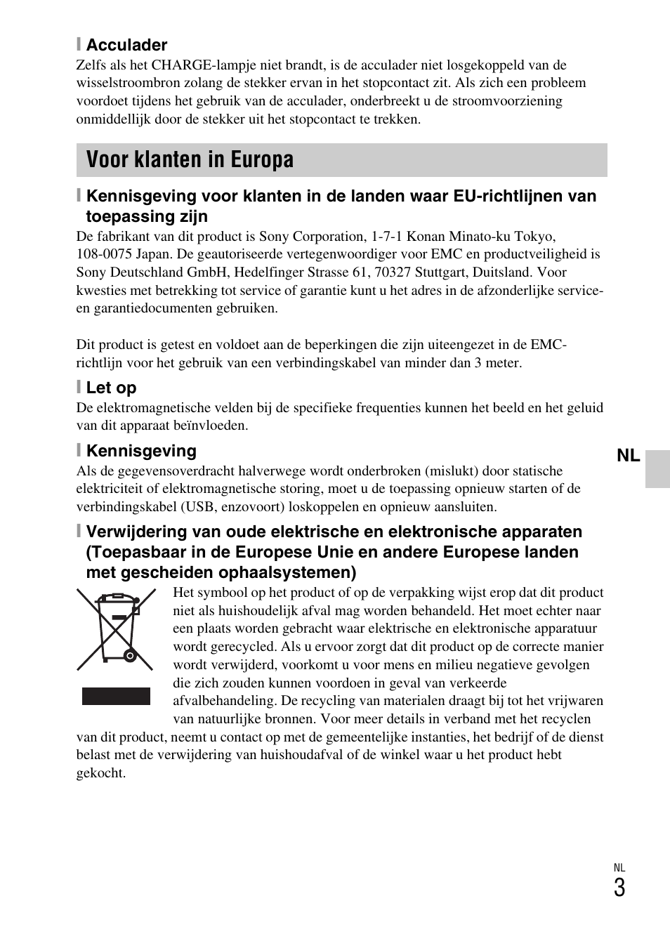 Voor klanten in europa | Sony DSC-W310 User Manual | Page 163 / 515
