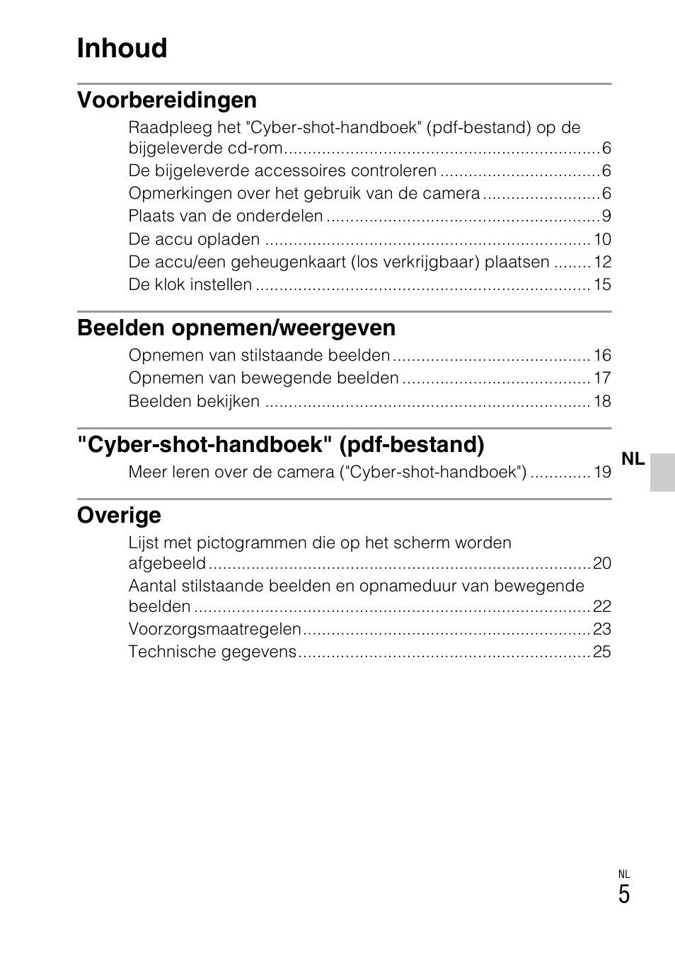Inhoud | Sony DSC-W310 User Manual | Page 165 / 515