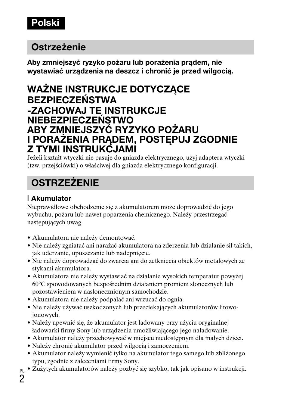 Polski, Polski ostrzeżenie ostrzeżenie | Sony DSC-W310 User Manual | Page 188 / 515