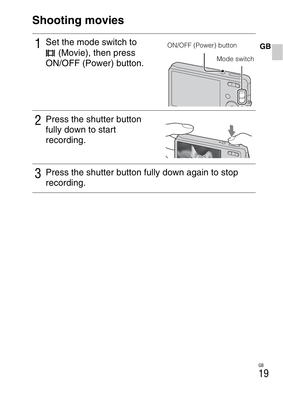 Shooting movies | Sony DSC-W310 User Manual | Page 19 / 515