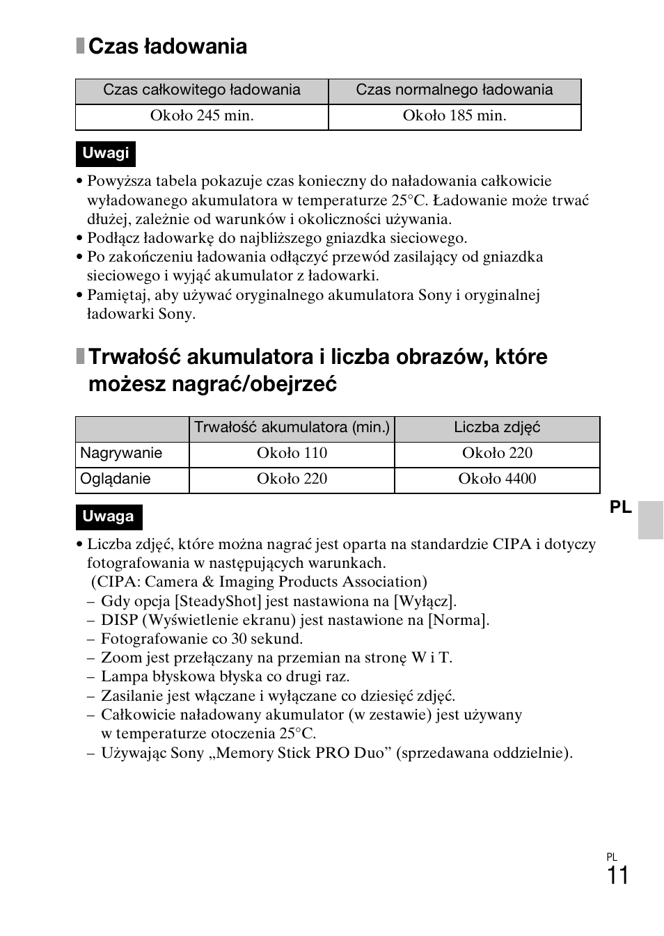 Xczas ładowania | Sony DSC-W310 User Manual | Page 197 / 515