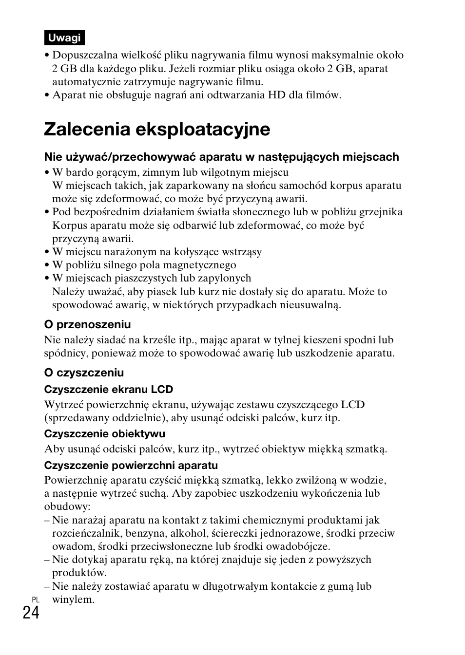 Zalecenia eksploatacyjne | Sony DSC-W310 User Manual | Page 210 / 515