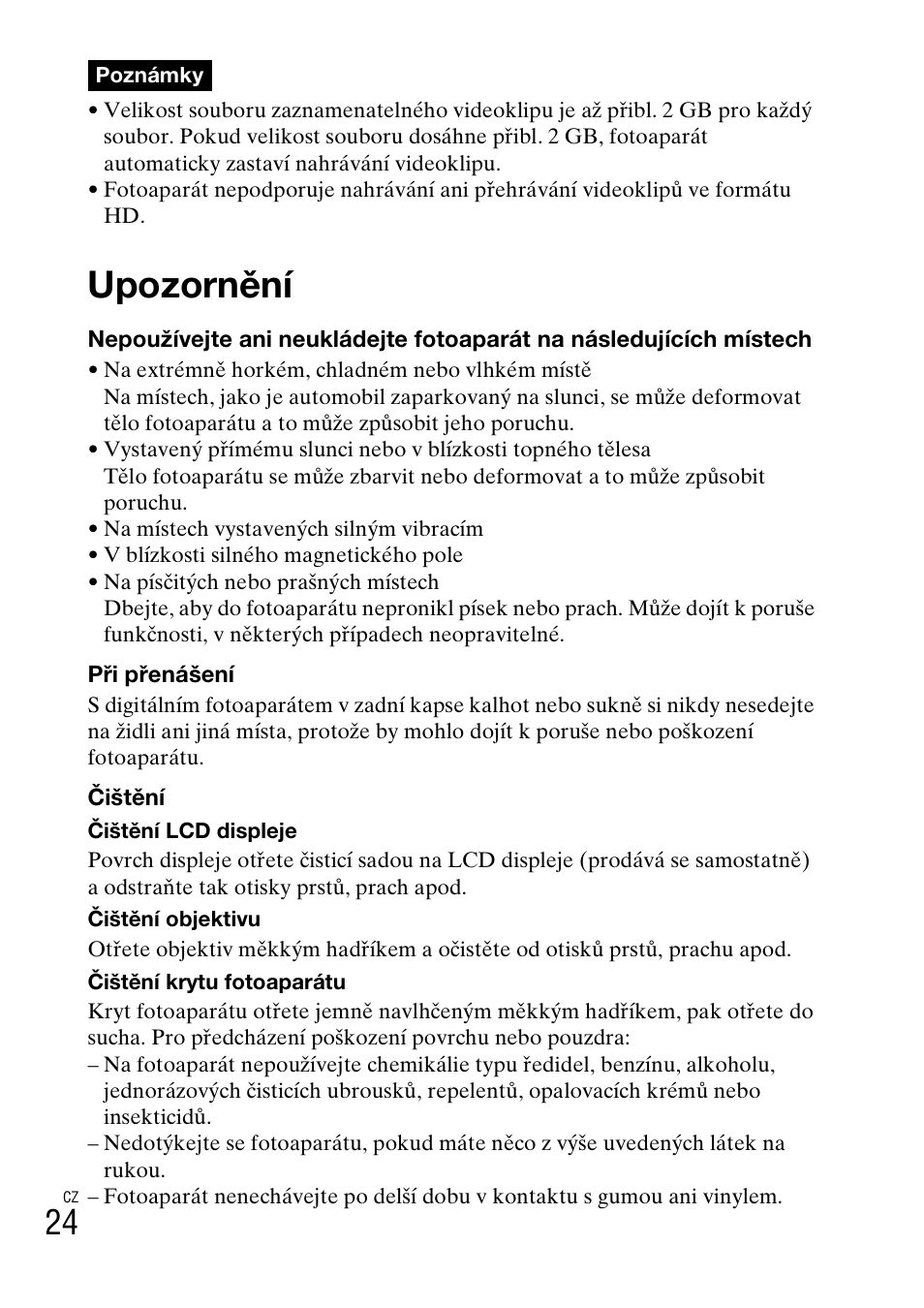 Upozornění | Sony DSC-W310 User Manual | Page 238 / 515