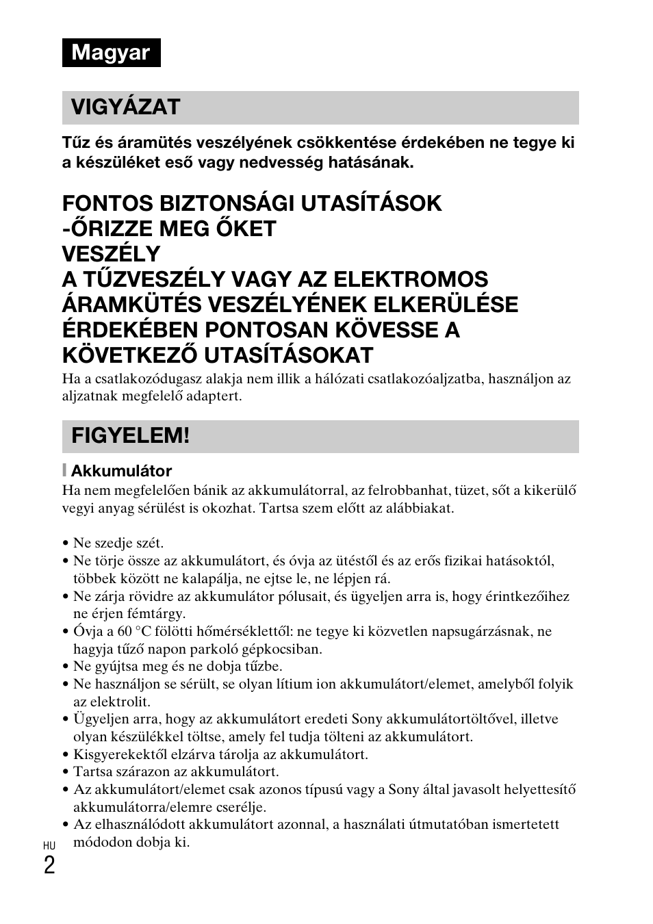 Magyar, Magyar vigyázat figyelem | Sony DSC-W310 User Manual | Page 242 / 515