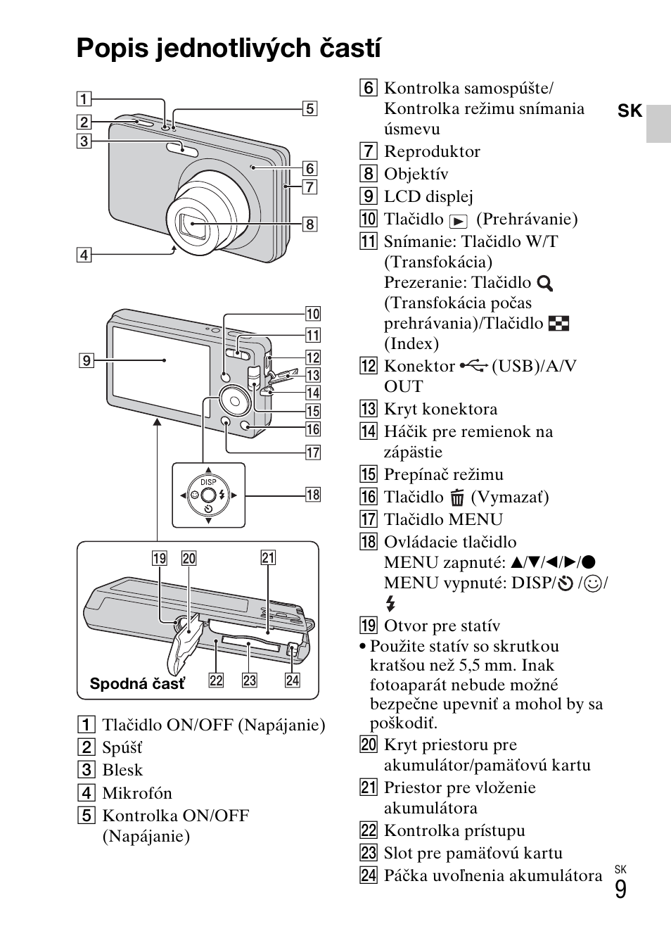 Popis jednotlivých častí | Sony DSC-W310 User Manual | Page 275 / 515