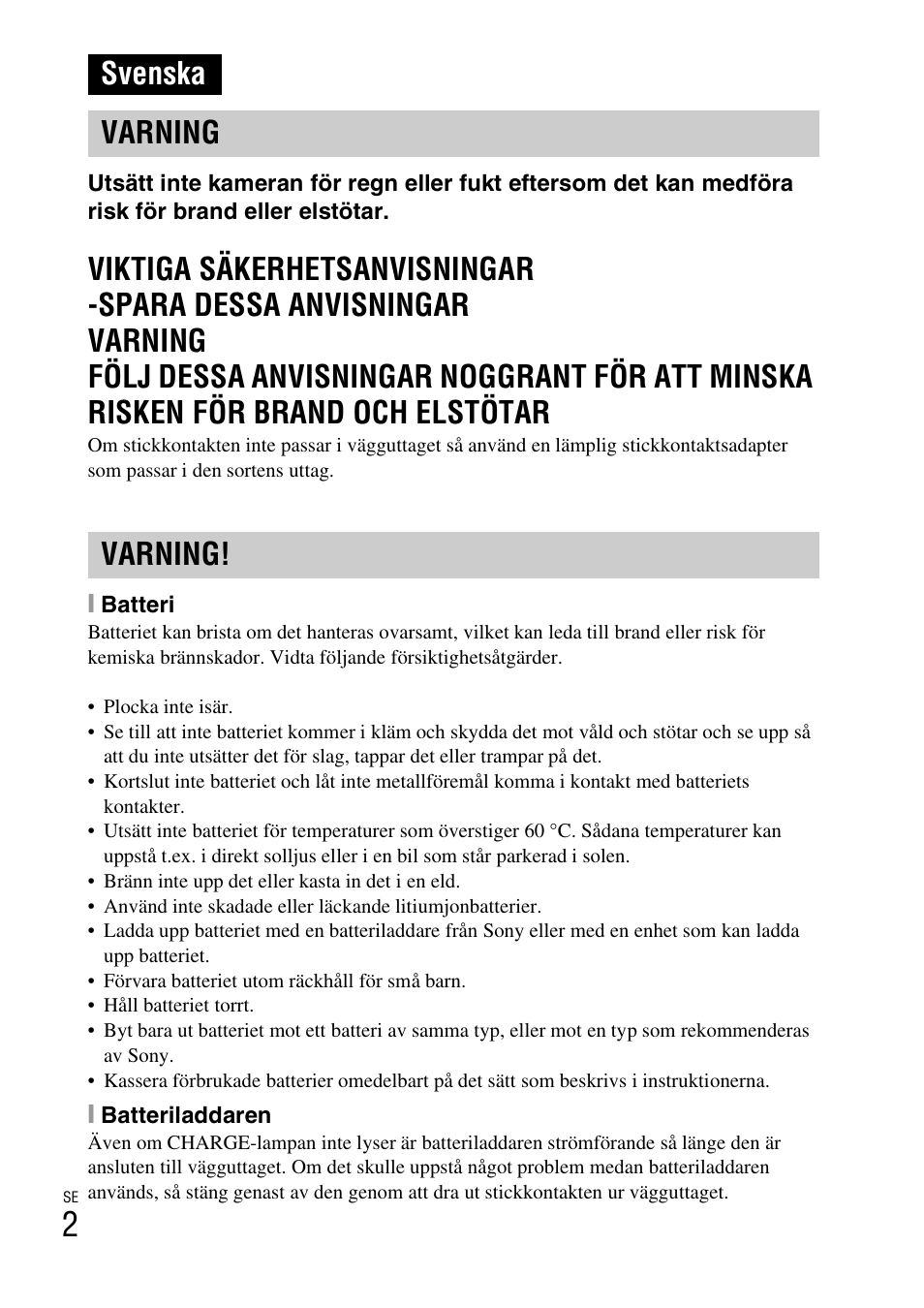 Svenska, Svenska varning varning | Sony DSC-W310 User Manual | Page 296 / 515