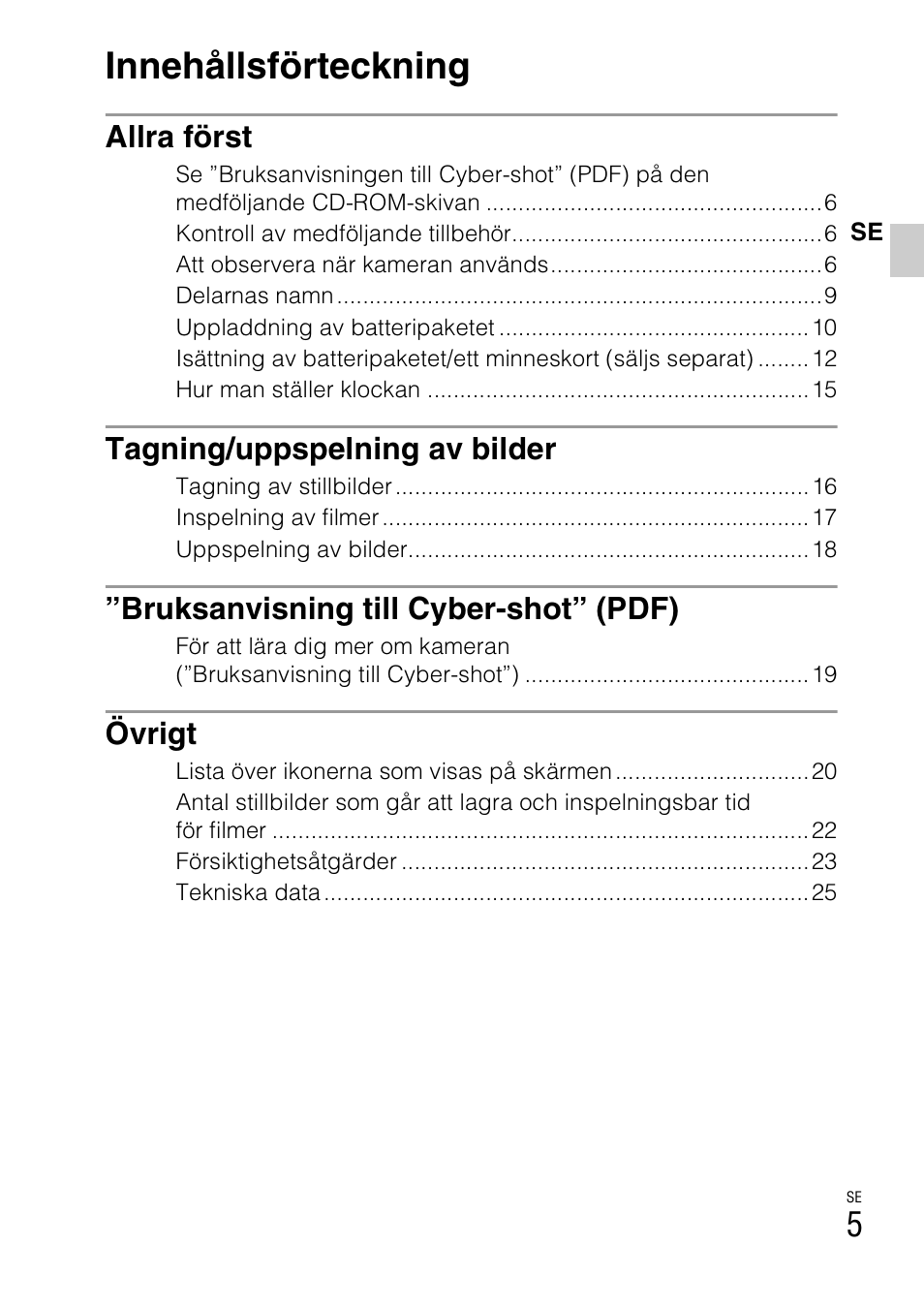 Innehållsförteckning | Sony DSC-W310 User Manual | Page 299 / 515