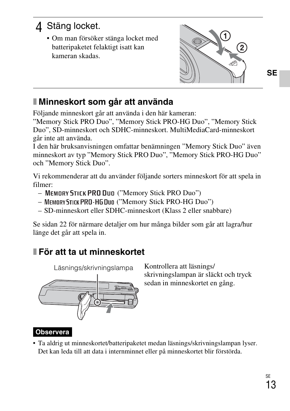 Stäng locket | Sony DSC-W310 User Manual | Page 307 / 515