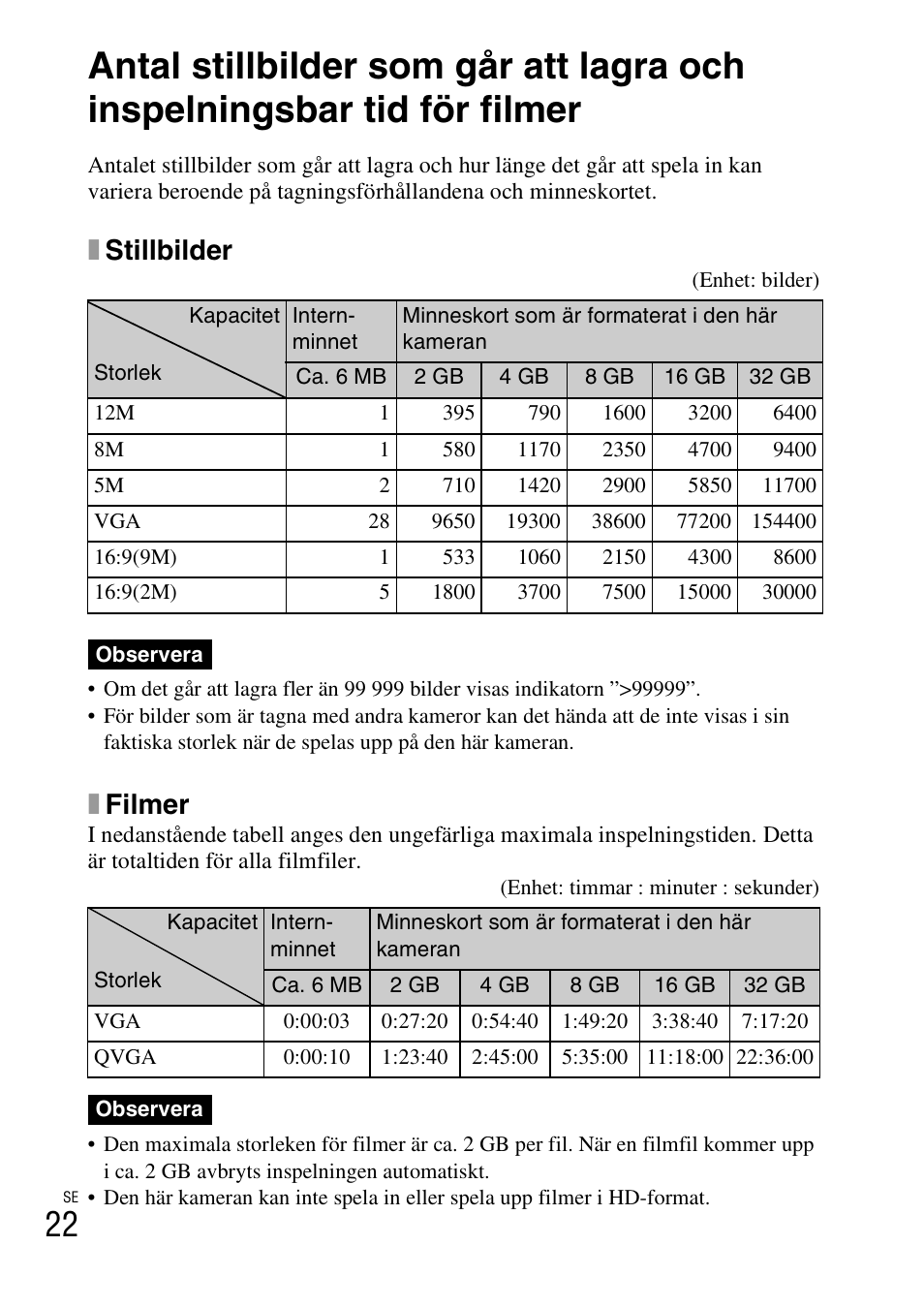 Xstillbilder, Xfilmer | Sony DSC-W310 User Manual | Page 316 / 515