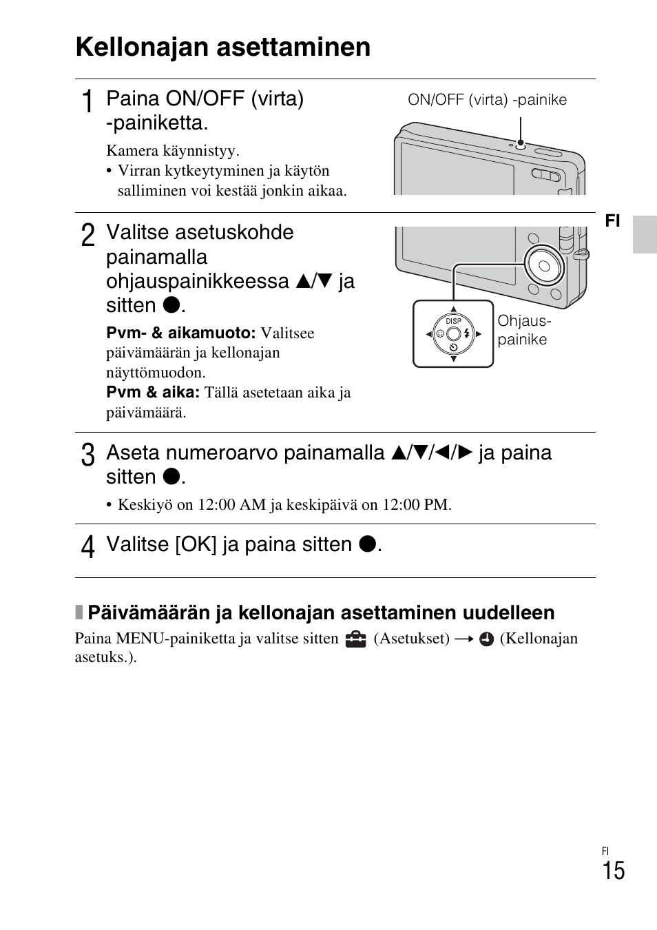 Kellonajan asettaminen | Sony DSC-W310 User Manual | Page 335 / 515