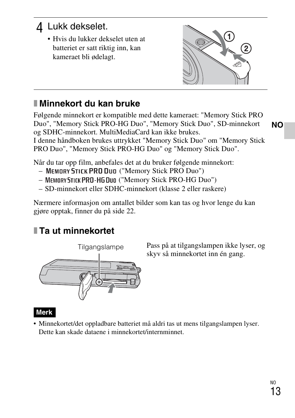 Lukk dekselet | Sony DSC-W310 User Manual | Page 359 / 515