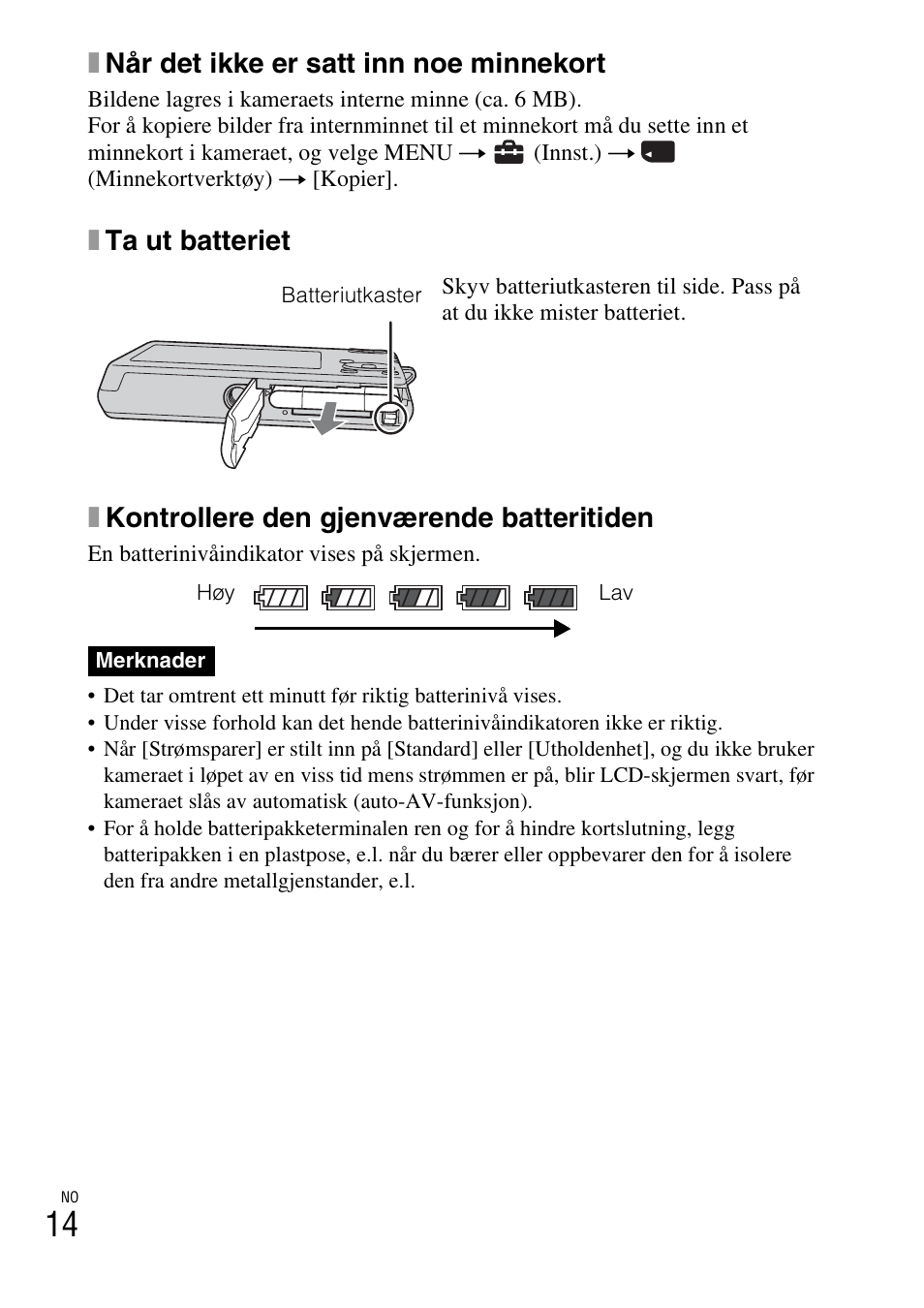 Xnår det ikke er satt inn noe minnekort | Sony DSC-W310 User Manual | Page 360 / 515