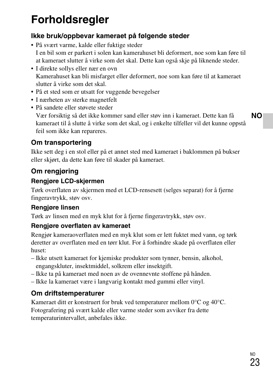 Forholdsregler | Sony DSC-W310 User Manual | Page 369 / 515