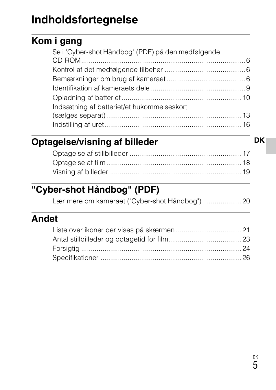 Indholdsfortegnelse | Sony DSC-W310 User Manual | Page 377 / 515