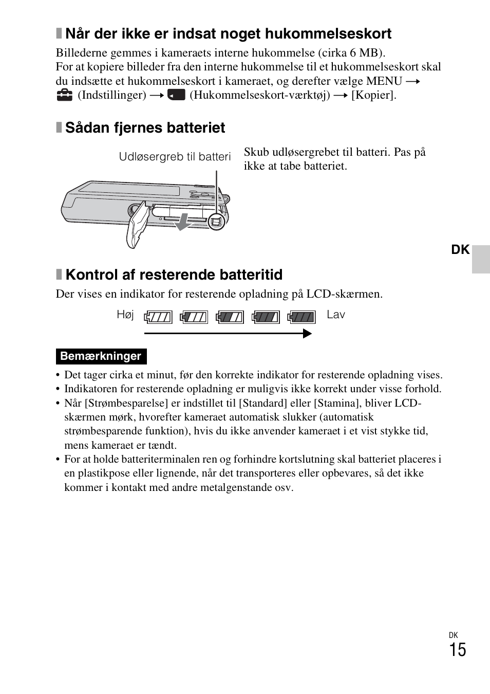 Xnår der ikke er indsat noget hukommelseskort | Sony DSC-W310 User Manual | Page 387 / 515