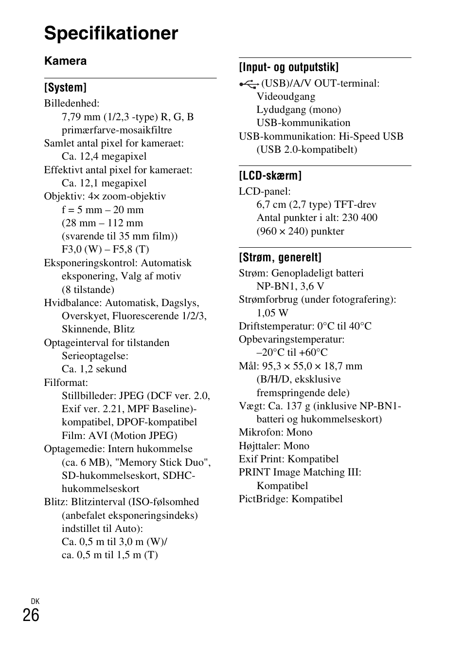 Specifikationer | Sony DSC-W310 User Manual | Page 398 / 515