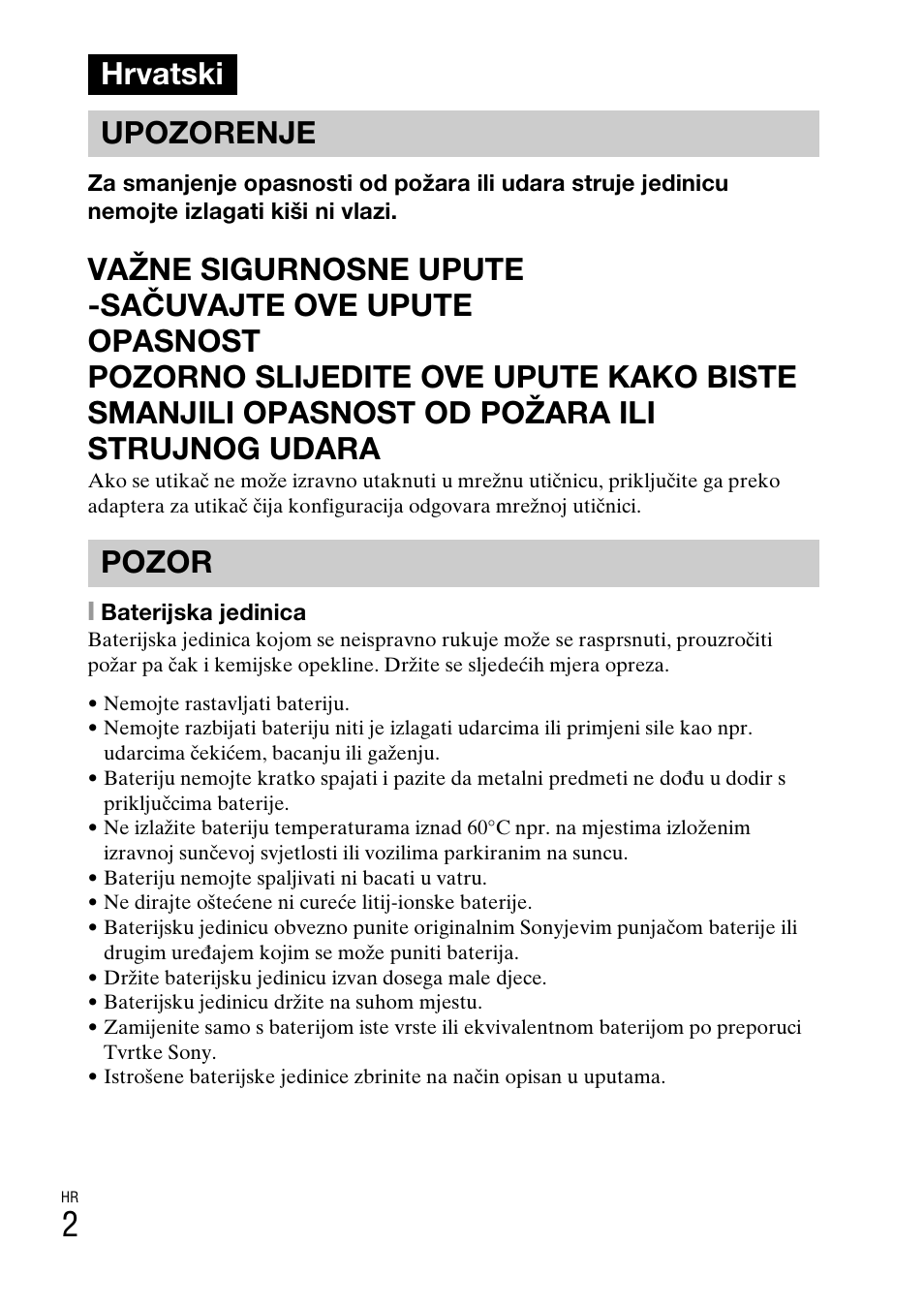 Hrvatski, Hrvatski upozorenje pozor | Sony DSC-W310 User Manual | Page 400 / 515