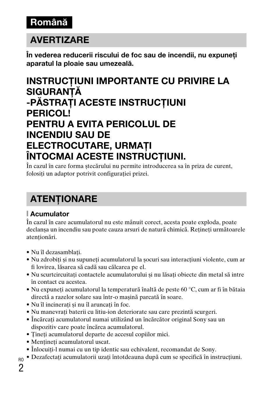 Română, Română avertizare atenţionare | Sony DSC-W310 User Manual | Page 428 / 515
