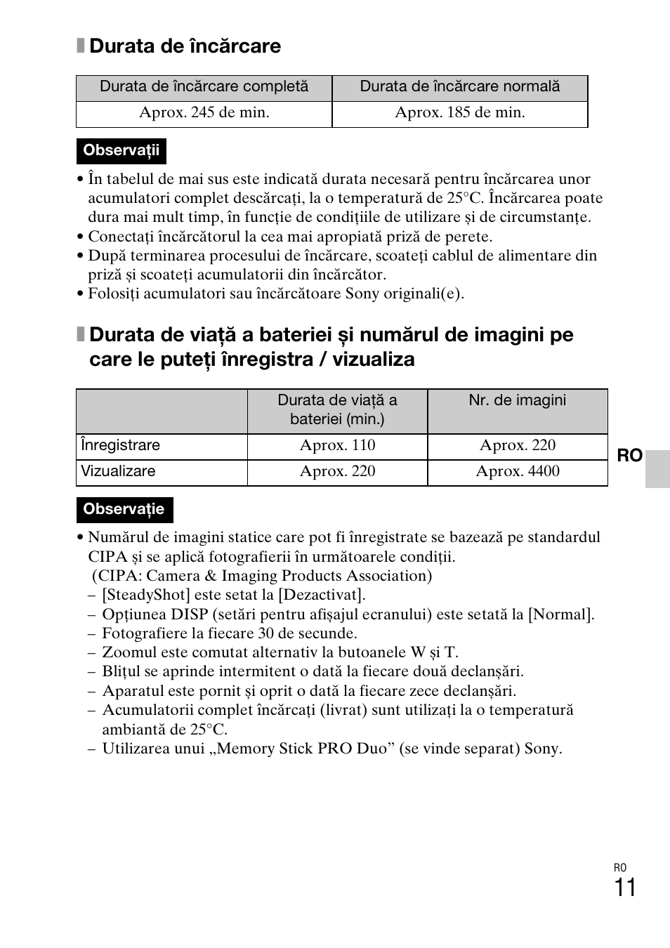 Xdurata de încărcare | Sony DSC-W310 User Manual | Page 437 / 515