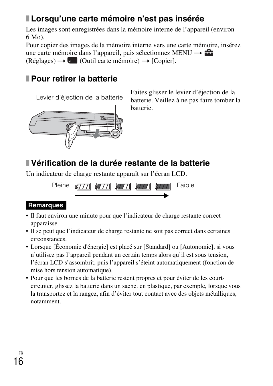 Xlorsqu’une carte mémoire n’est pas insérée | Sony DSC-W310 User Manual | Page 44 / 515