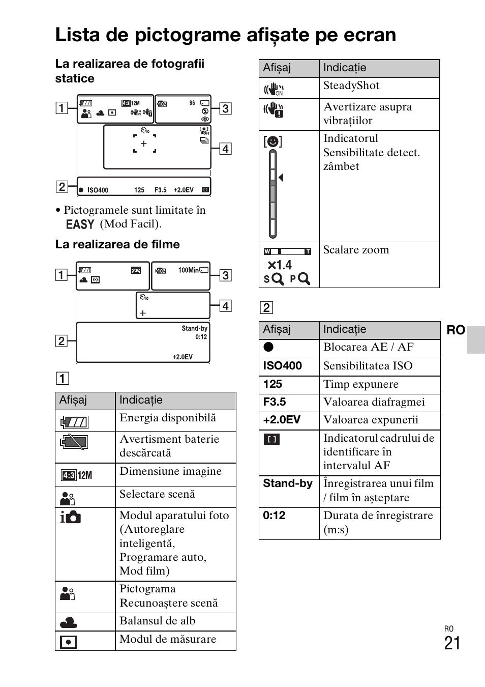 Lista de pictograme afișate pe ecran | Sony DSC-W310 User Manual | Page 447 / 515