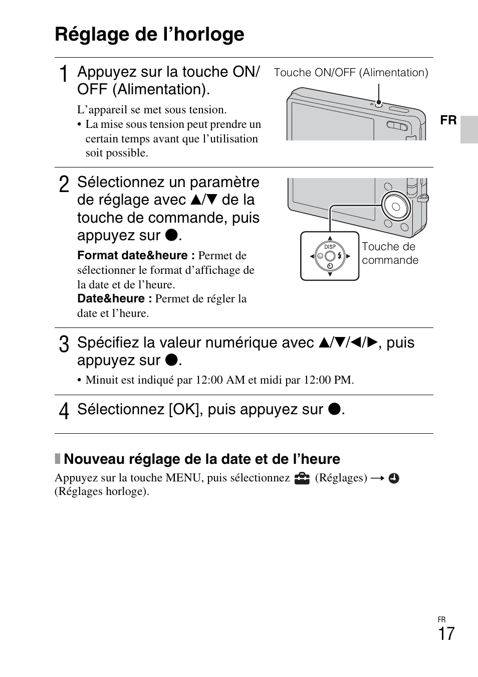 Réglage de l’horloge | Sony DSC-W310 User Manual | Page 45 / 515