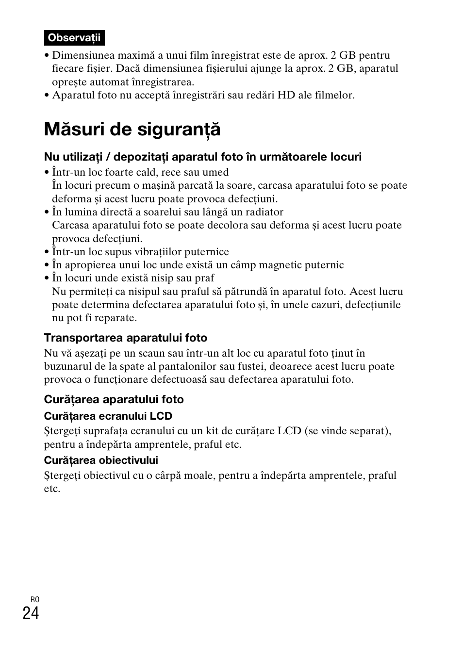 Măsuri de siguranţă | Sony DSC-W310 User Manual | Page 450 / 515