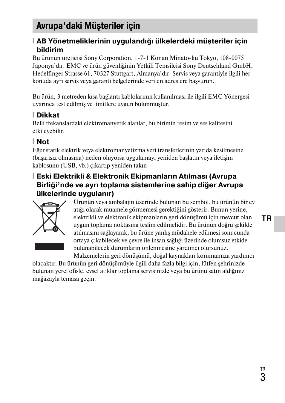 Avrupa’daki müşteriler için | Sony DSC-W310 User Manual | Page 455 / 515