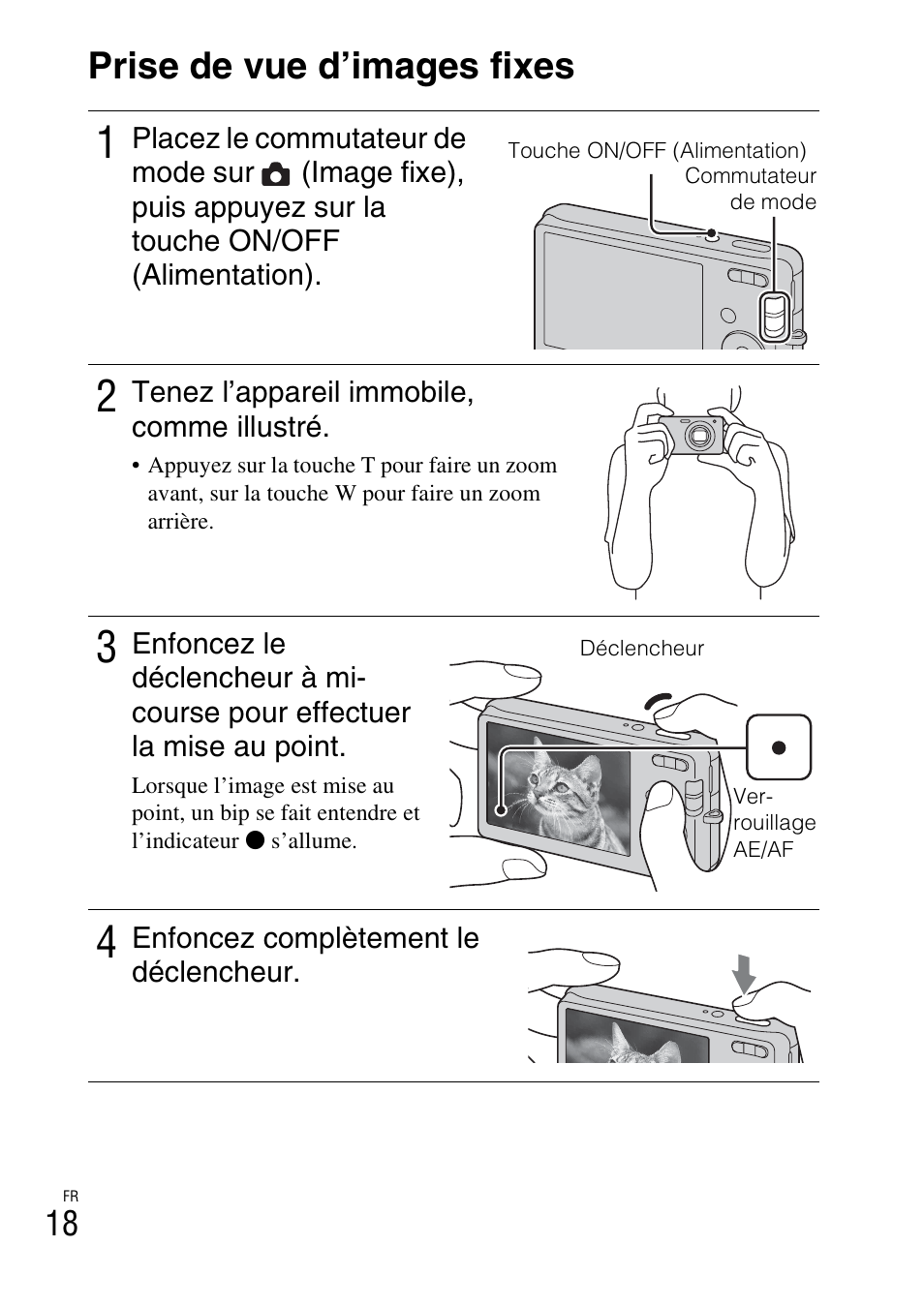 Prise de vue d’images fixes | Sony DSC-W310 User Manual | Page 46 / 515
