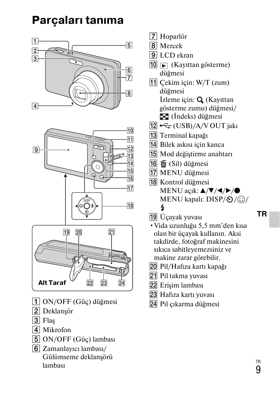 Parçaları tanıma | Sony DSC-W310 User Manual | Page 461 / 515