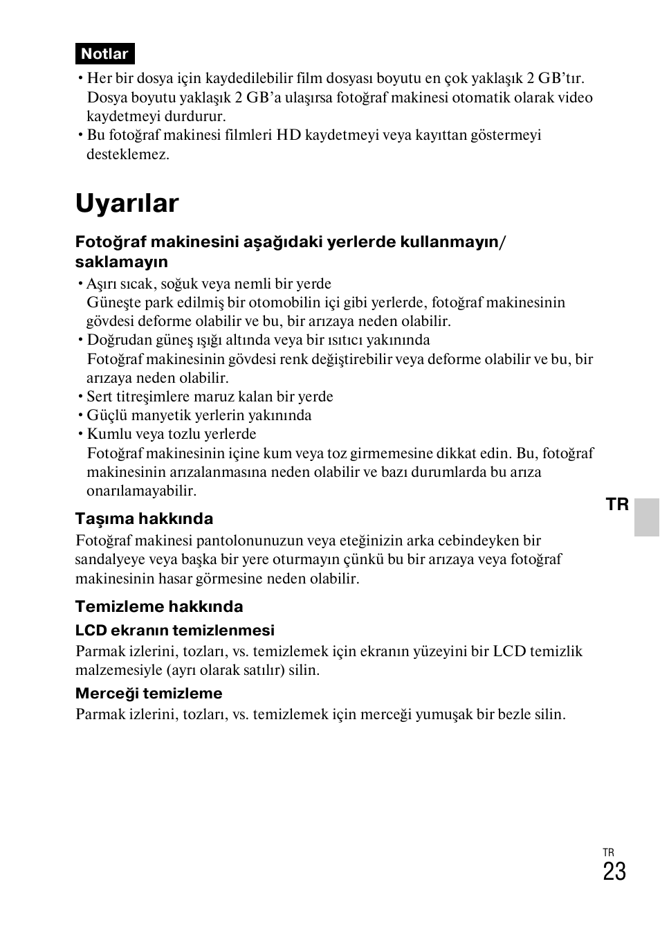 Uyarılar | Sony DSC-W310 User Manual | Page 475 / 515