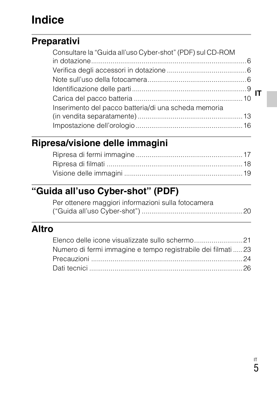 Indice | Sony DSC-W310 User Manual | Page 61 / 515