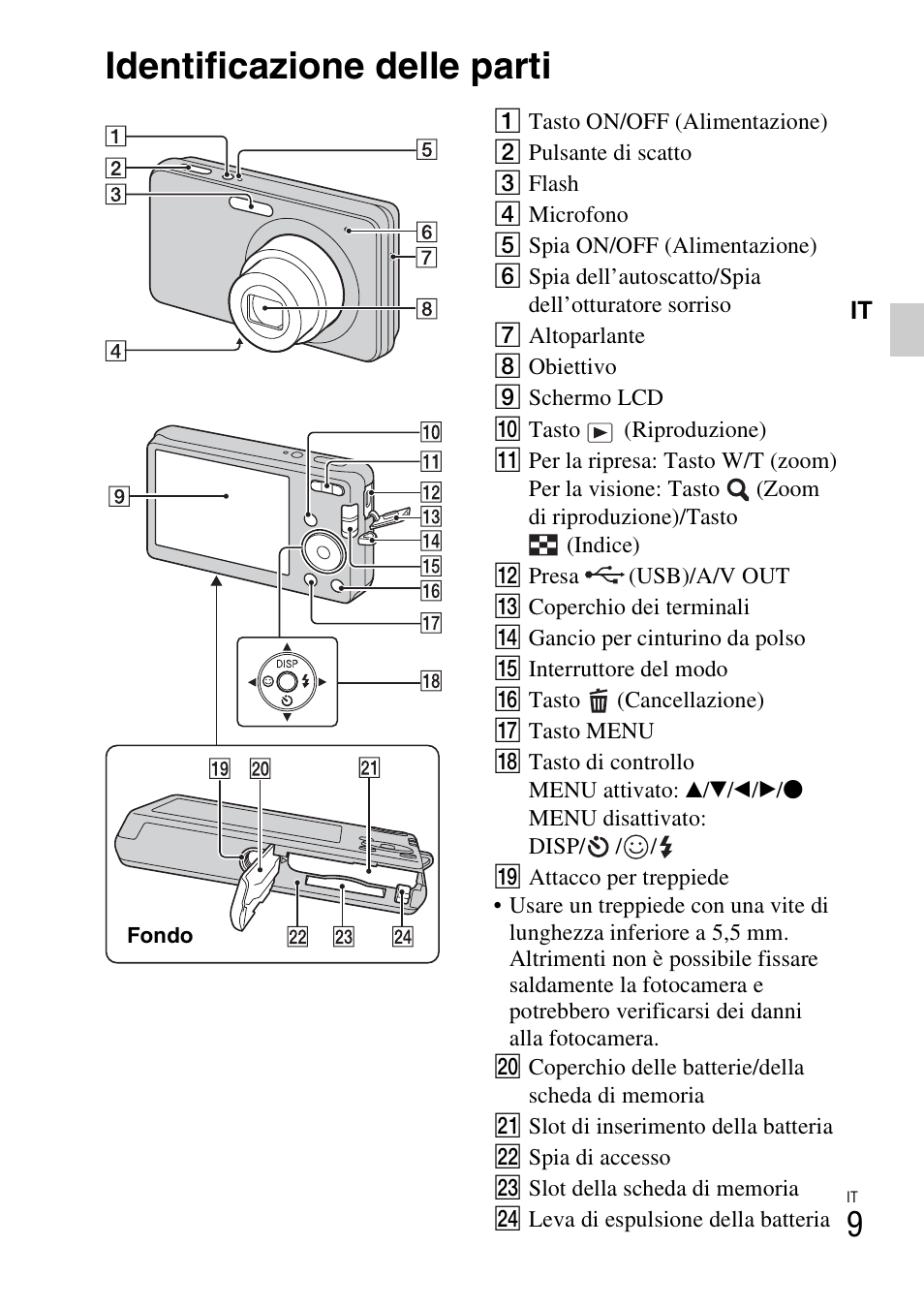 Identificazione delle parti | Sony DSC-W310 User Manual | Page 65 / 515