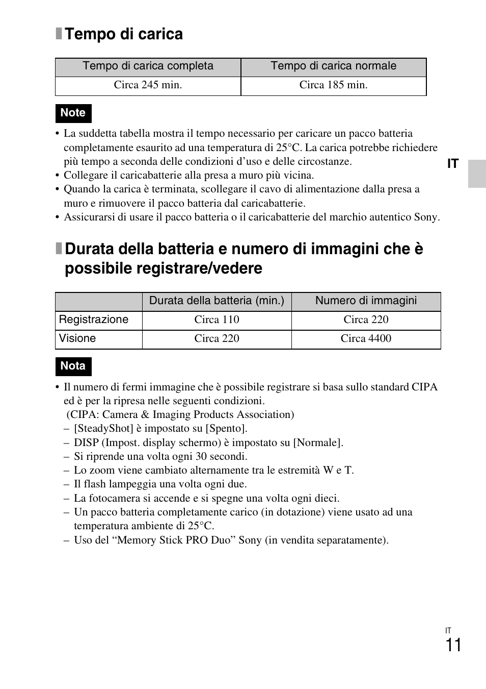 Xtempo di carica | Sony DSC-W310 User Manual | Page 67 / 515