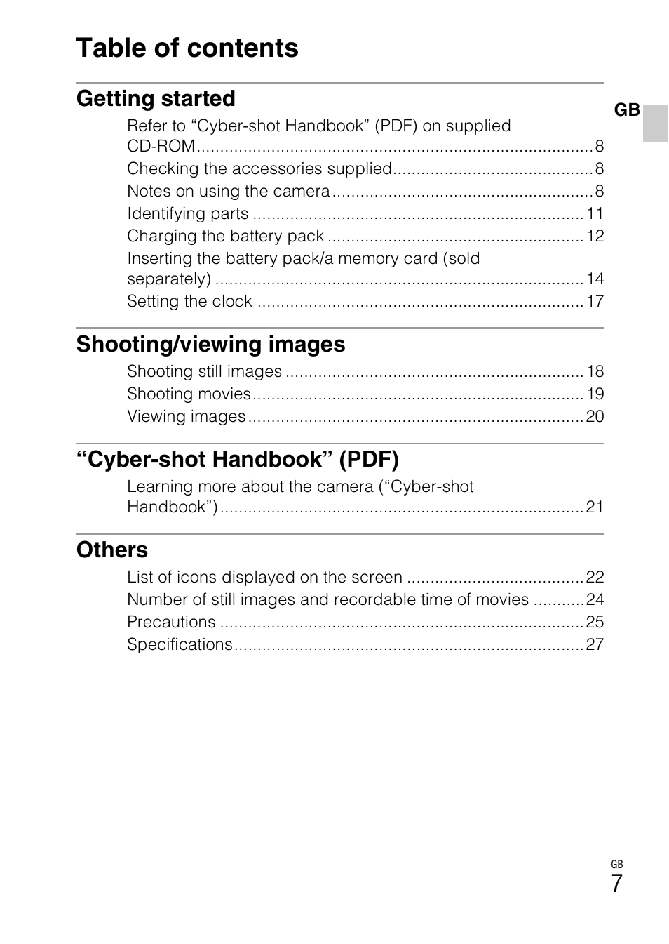 Sony DSC-W310 User Manual | Page 7 / 515