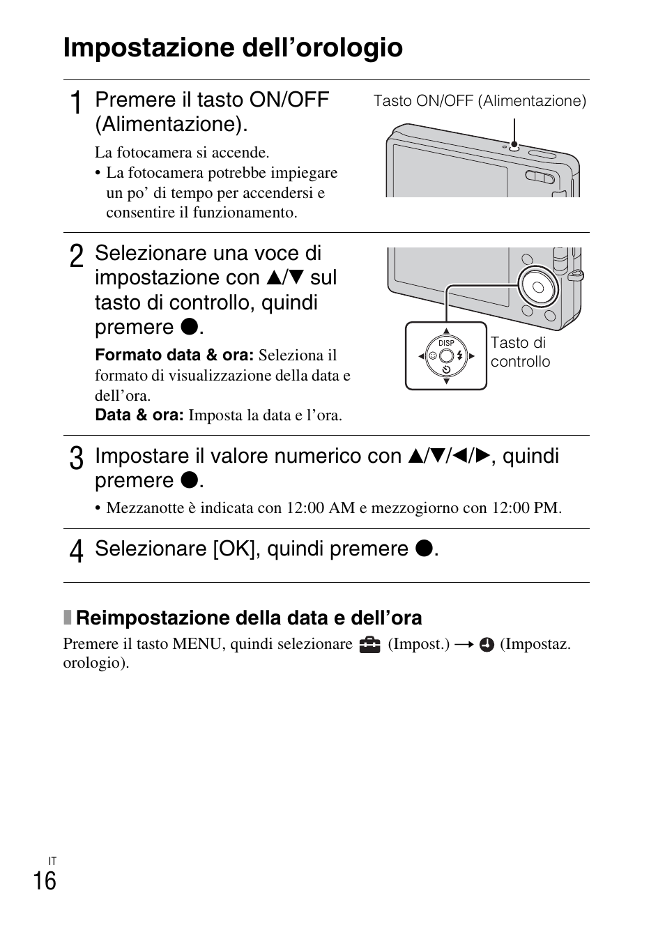 Impostazione dell’orologio | Sony DSC-W310 User Manual | Page 72 / 515