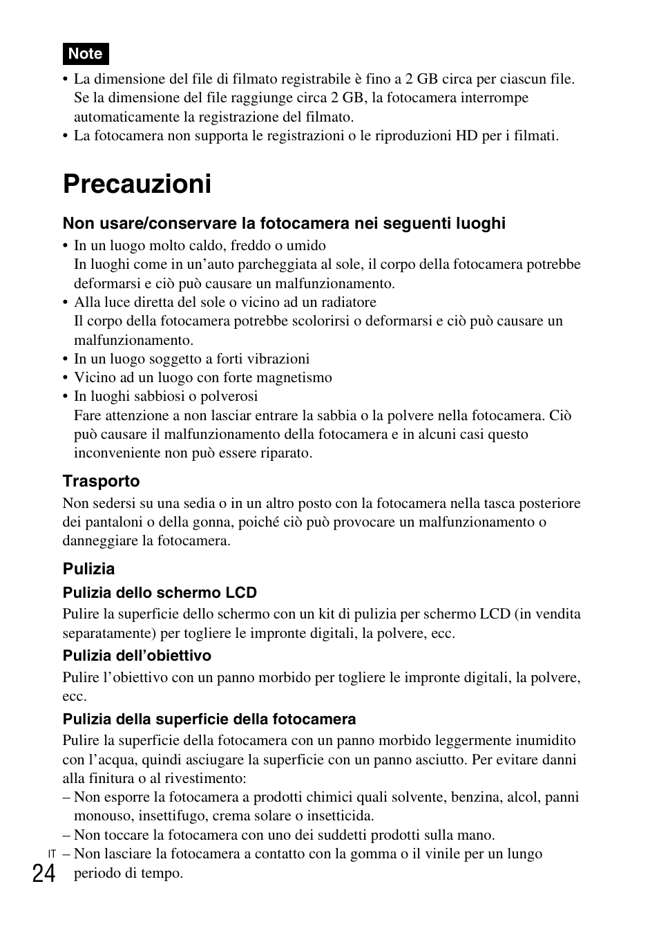 Precauzioni | Sony DSC-W310 User Manual | Page 80 / 515